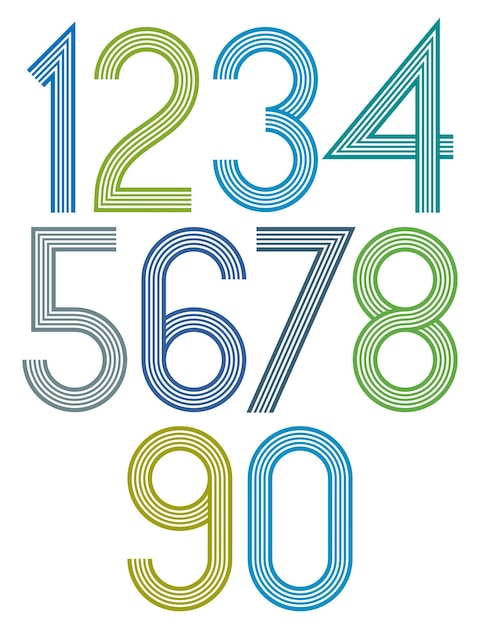 Poster bright large rounded numbers with stripes on white background.