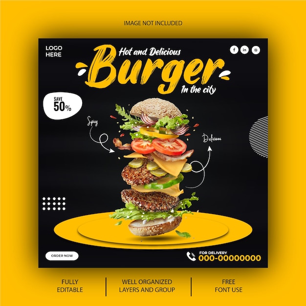 A poster for a burger with a picture of a burger on it.