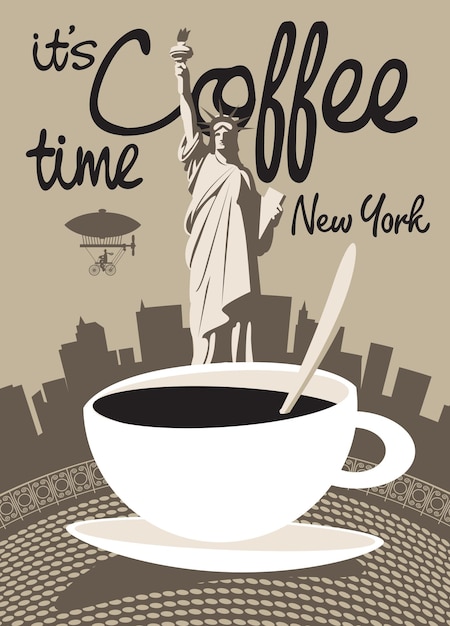 poster for cafe with cityscape of new york