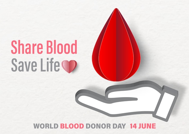 Vector poster campaign of world blood donor day in papercut style and 3d isometric on white background