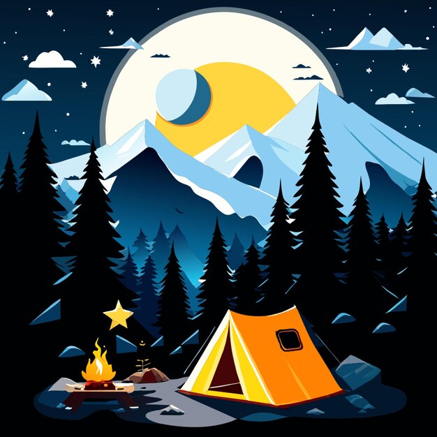 Vector a poster for a camping with a campfire and a campfire