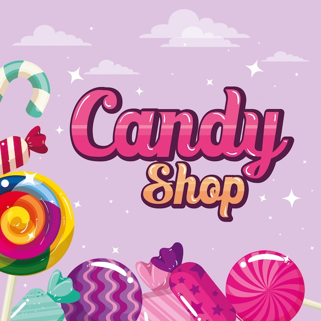 Poster of candy shop with frame caramels