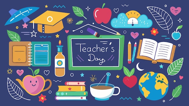 a poster of a classroom with a chalkboard and a chalkboard with the words  teachers day  on it