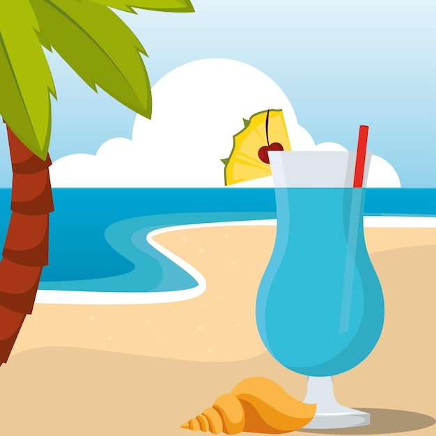 Poster coctail beach landscape vector illustration