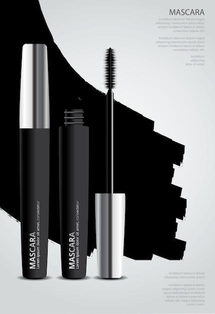 Poster Cosmetic Mascara with Packaging Vector Illustration