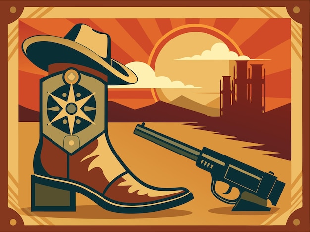 Vector a poster of a cowboy with a gun and a city in the background