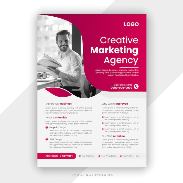 a poster for creative marketing with a man in a white shirt