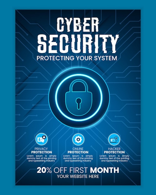 Vector a poster for cyber security security is displayed on a blue background