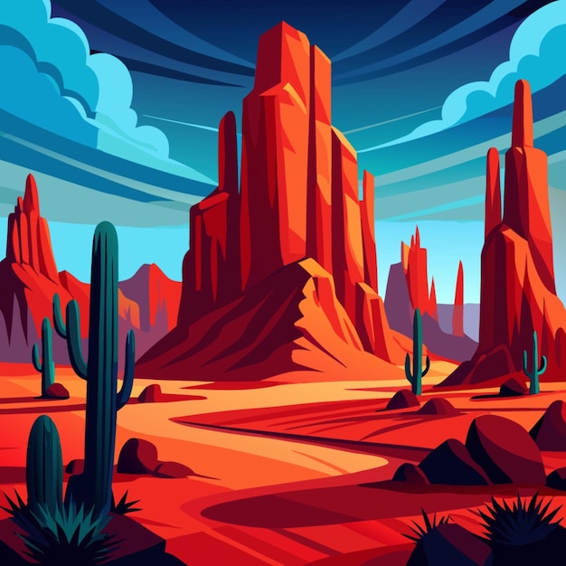 a poster for a desert with a mountain landscape and cactus