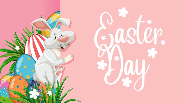 Poster design for easter with easter bunny and eggs