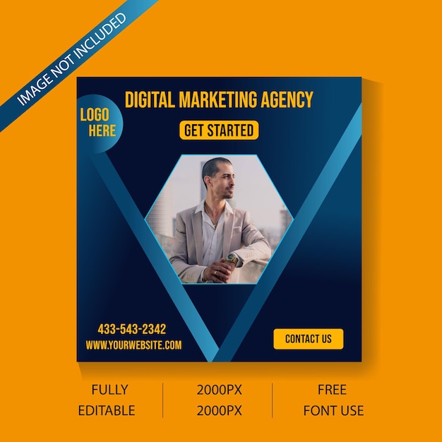 A poster for digital marketing agency that is open to a photo of a man