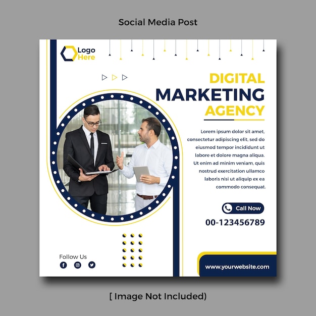 A poster for digital marketing agency with a man talking to a man.