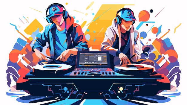 a poster of a dj with a dj playing keyboard and headphones