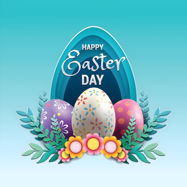 Vector a poster for easter day with a blue background with a blue background with easter eggs