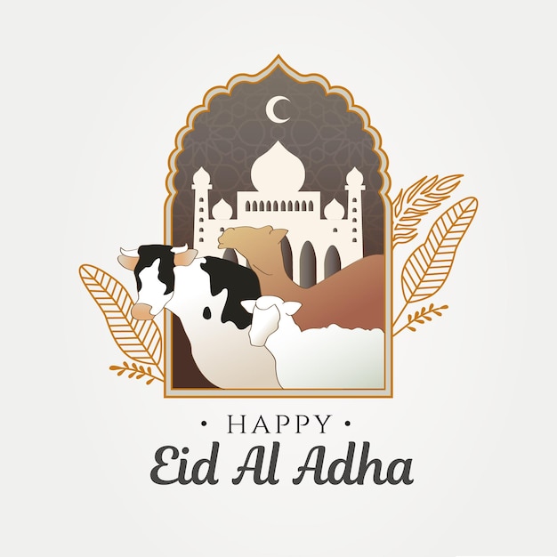 A poster for eid al adha with a cow in the middle.