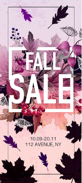 Vector poster fall sale with leaves and berries vector