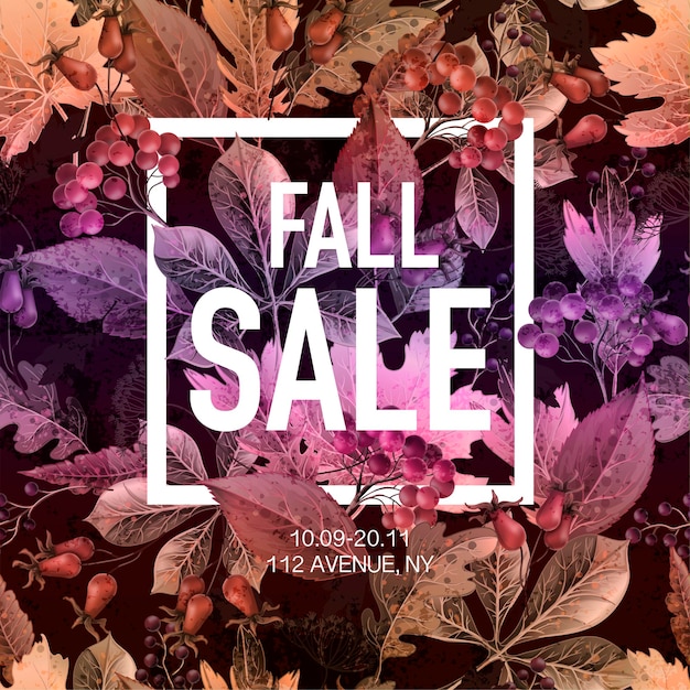 Poster fall sale with leaves and berries Vector