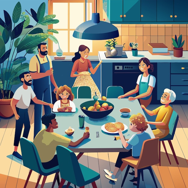 a poster of a family cooking in a kitchen with a sign that says quot no quot