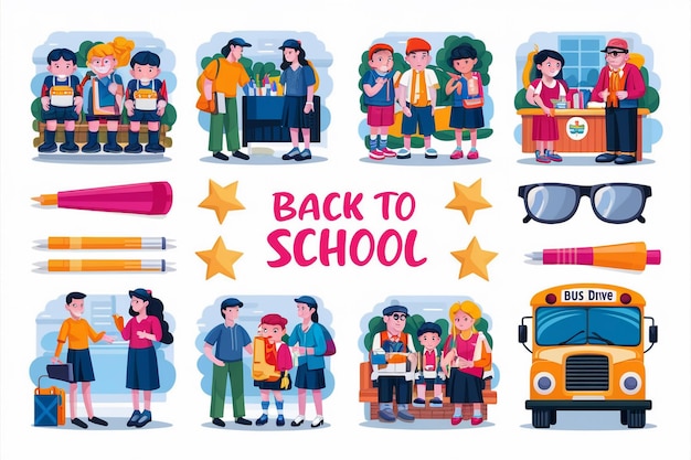 Vector a poster of a family with children and a sign that says back to school