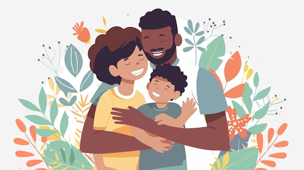 a poster of a family with a woman hugging a child