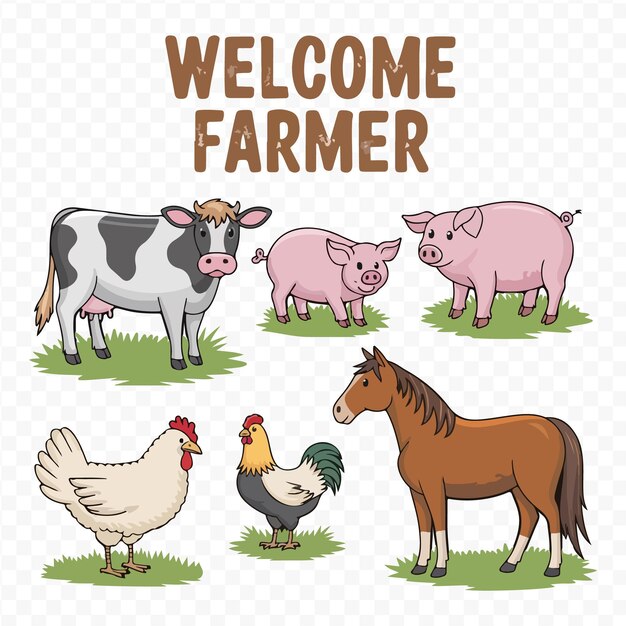 Vector a poster of farm animals including a cow and a cow