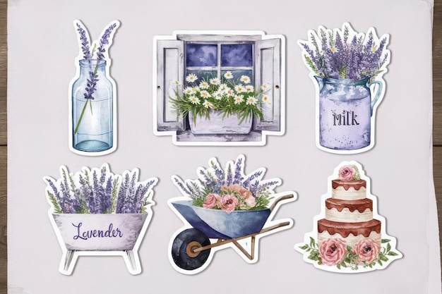 a poster of flowers and a cart with a carton of milk