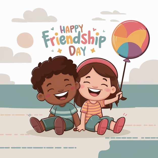 a poster for friendship day with two kids on the beach