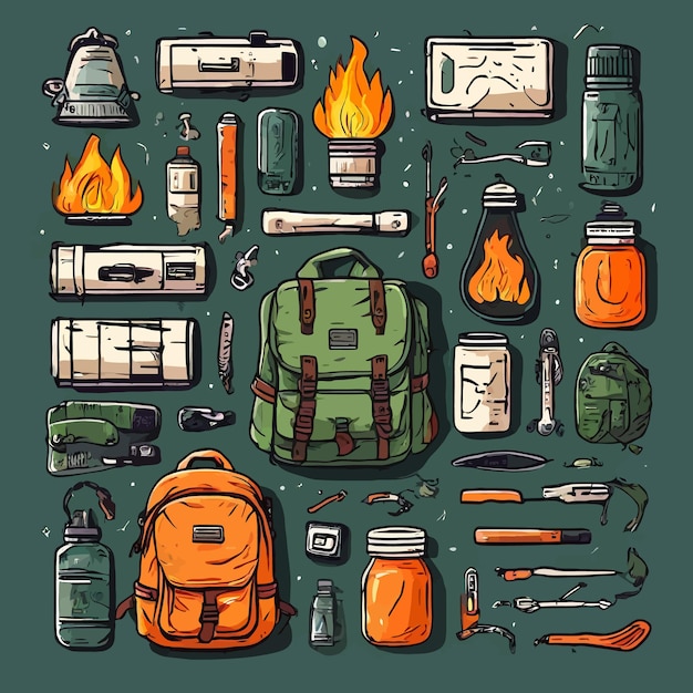 a poster of a green backpack with a green back pack on it