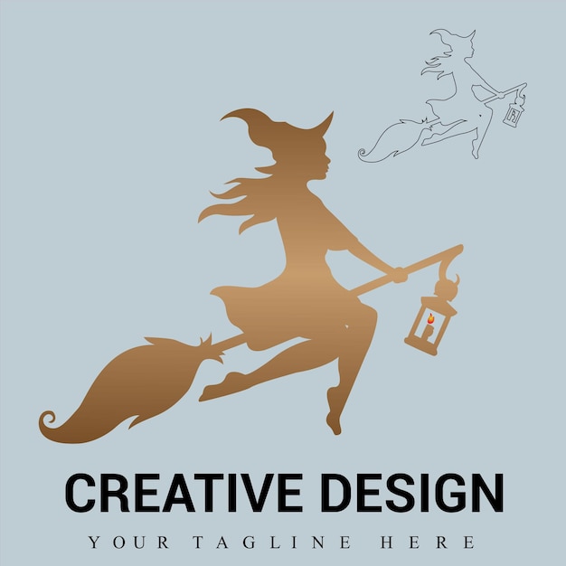 A poster for a halloween event with a witch flying on a broom and a text that says " creative design ".