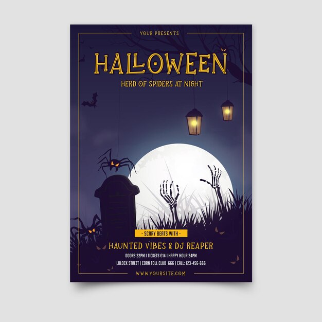 Vector a poster for halloween party with a full moon on the cover.