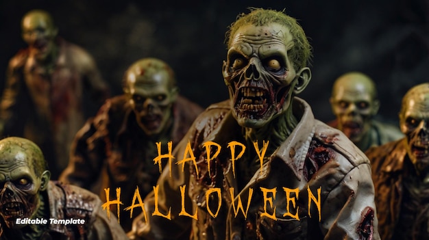 a poster for halloween with a scary zombie on it