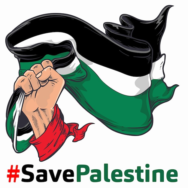 a poster hand with flag that says save palestine