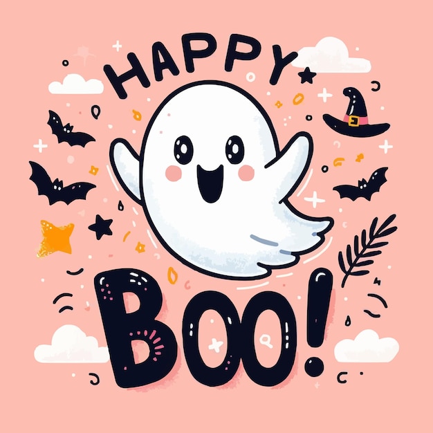 Vector a poster for a happy halloween with a flying ghost on it