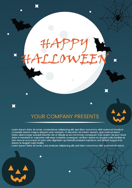 a poster for happy halloween with a full moon and bats