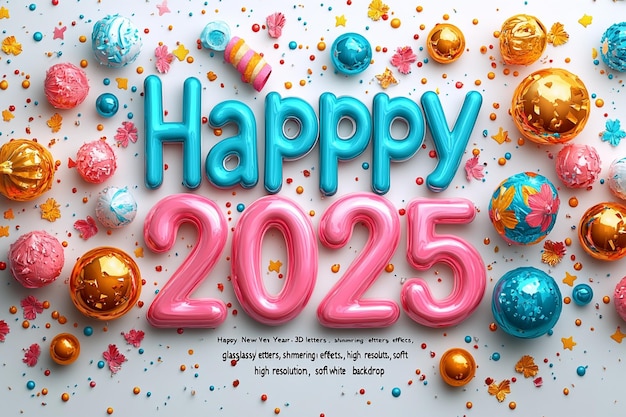 a poster for happy new year with a happy birthday written in blue letters