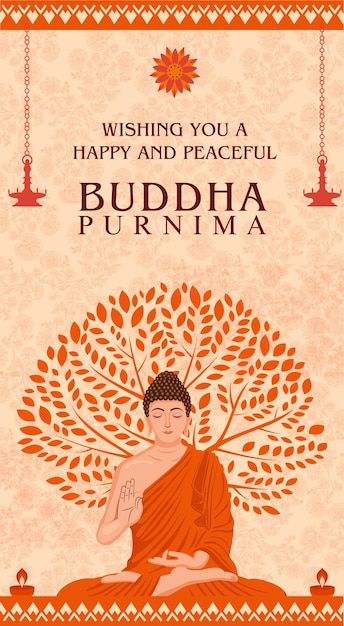 Poster for happy vesak day with a buddha vector social media post design template