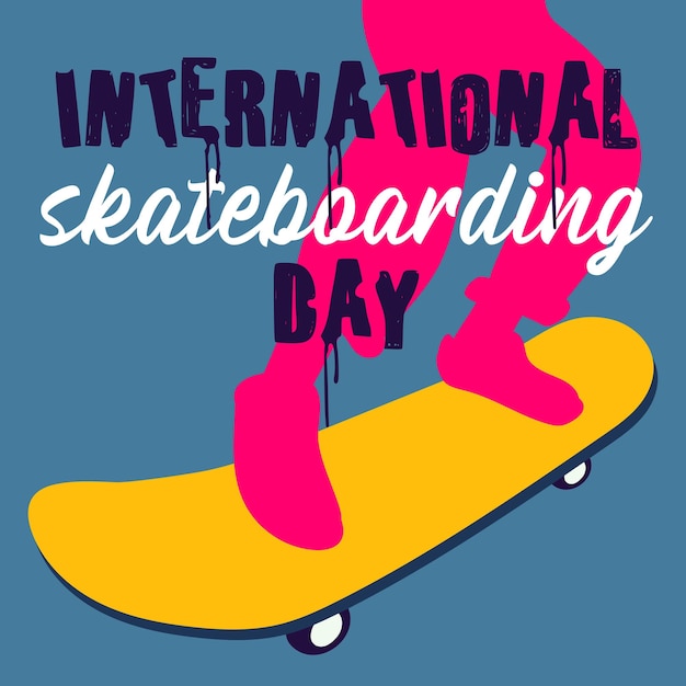 Poster of the International Skateboarding Day silhouette of pink legs of a girl with a skateboard