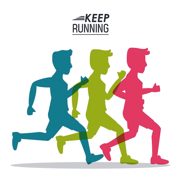 poster keep running with colorful men silhouettes athletes