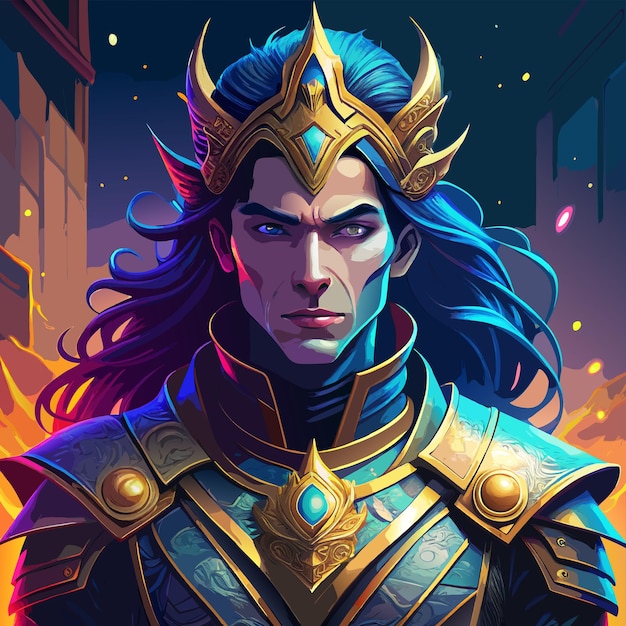 a poster for a knight with a blue mane and a red background