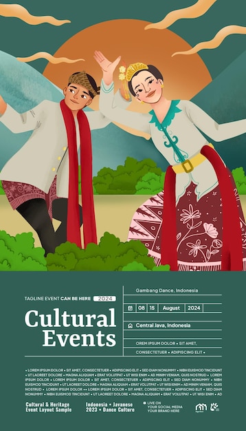 Poster layout idea with indonesian culture Gambang Dance Semarang Central Java illustration