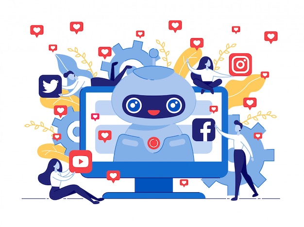 Poster Like Bot for Social Networks Cartoon Flat.