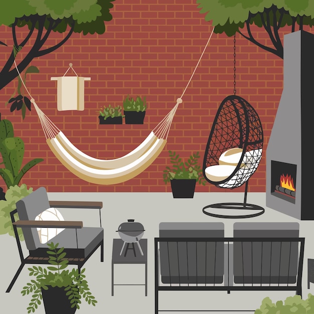 Vector a poster of a living room with a fireplace and a chair