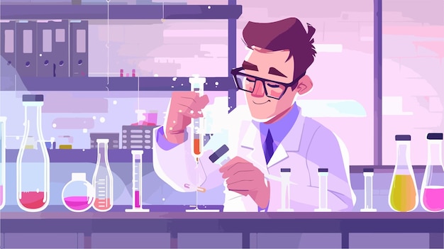 Vector a poster of a man in a lab with a man holding a flask of liquid