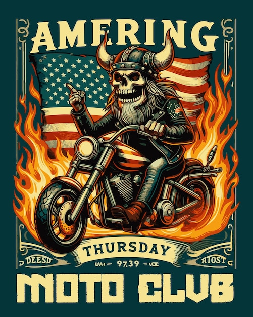 Vector a poster for a man riding a motorcycle with a flag on the top