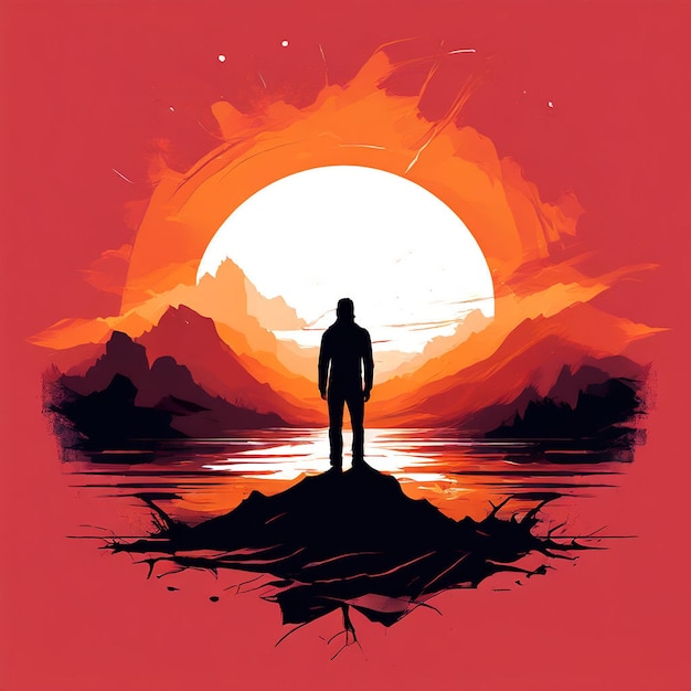 Vector a poster for a man on a rock with the sun in the background