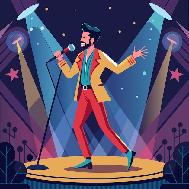 Vector a poster of a man singing on a stage with a microphone