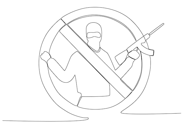 A poster of a man who is forbidden to use a gun Antiterrorism day one line drawing