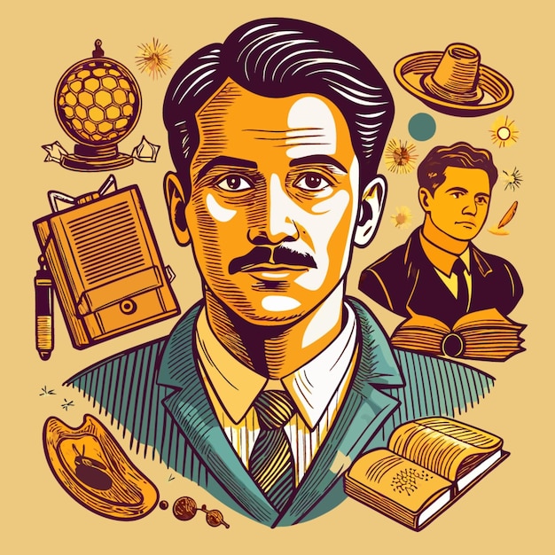 a poster of a man with a mustache and a book called a man