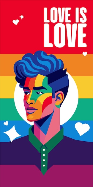 Vector a poster of a man with a rainbow colored face and a rainbow colored background