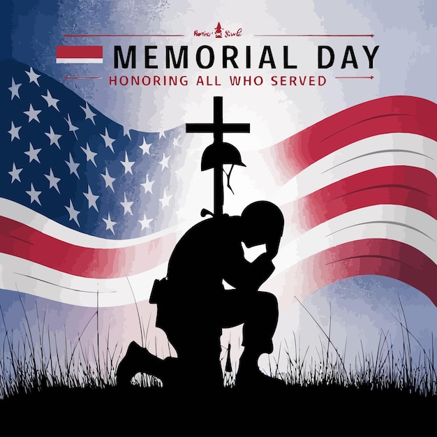 a poster for memorial day with a man sitting under a cross that says memorial day